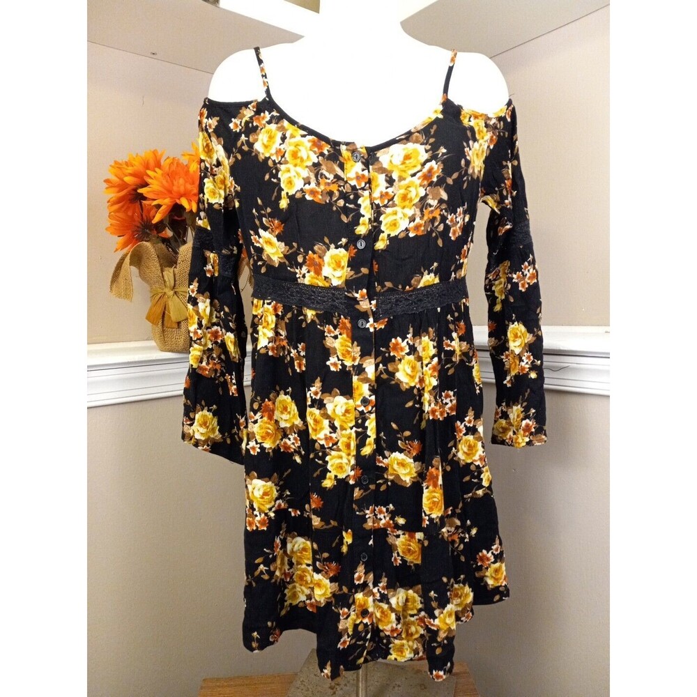 Paperdoll Women Multicolor Floral Cold Shoulder Dress Size Medium Halloween Fall